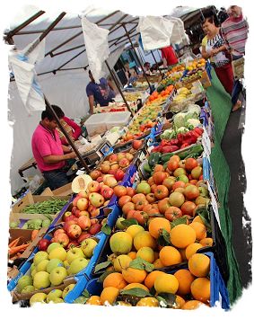 Greengrocery stall on Puerto Mogan market